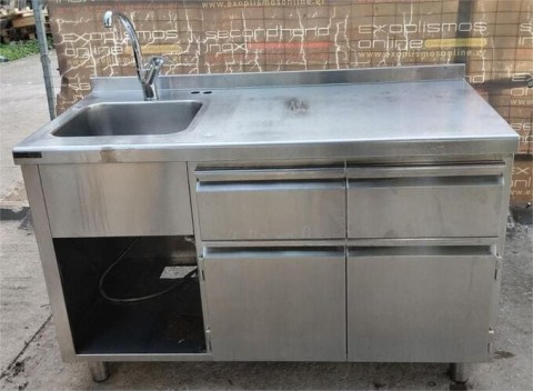 Ανοξείδωτη Λάντζα Κλειστή με 1 Γούρνα & 2 Συρτάρια 138x70x87cm Μεταχειρισμένη